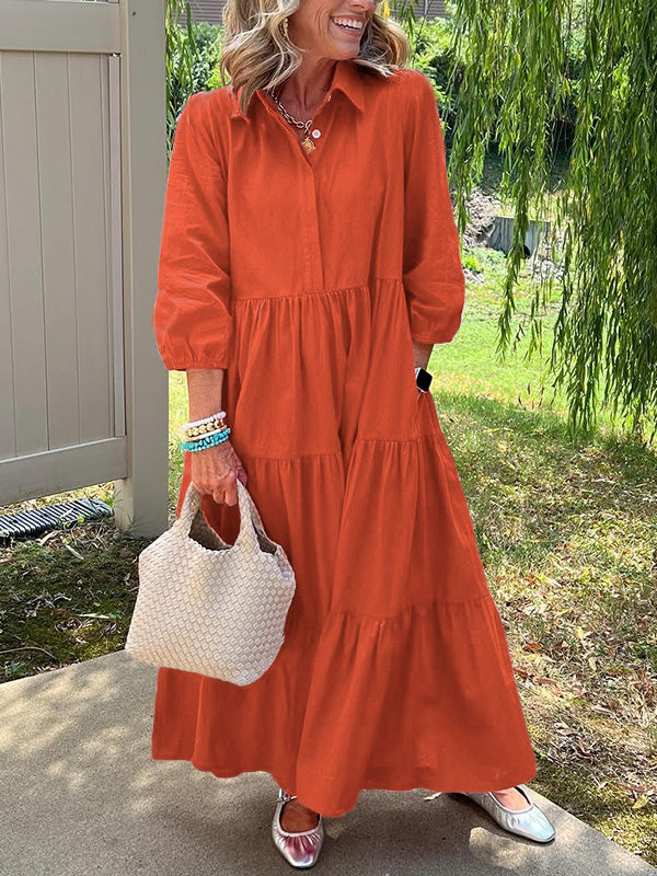 RÄUMUNGSVERKAUF🔥 Lockeres Baumwoll-Leinen-Kleid mit Revers - zzgl. MwSt.